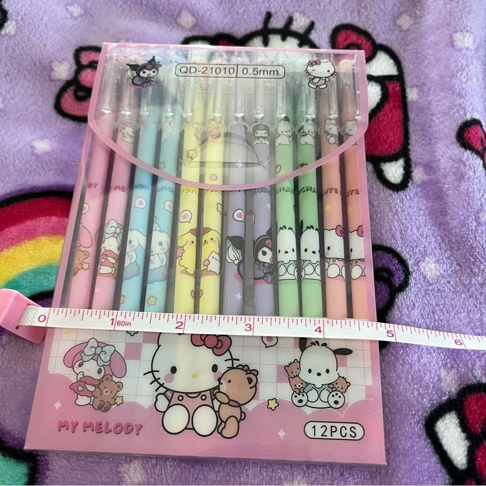 Set of 12 Sanrio Black Ink Pens in a Plastic Carrying Case